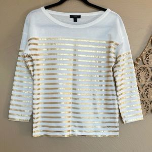 J. Crew Cream and Gold Striped Top, XS